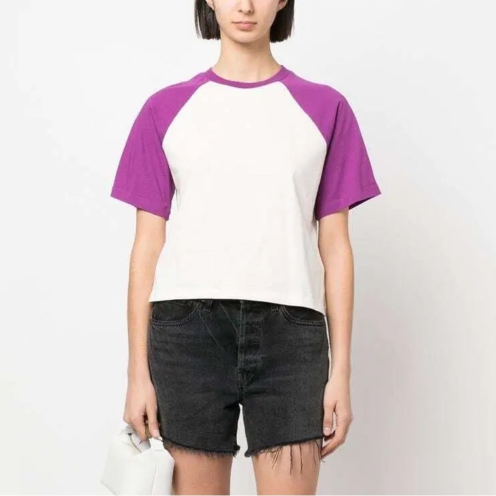 ba&sh Purple & Cream Raglan Short Sleeve Tee - Picture 10 of 13